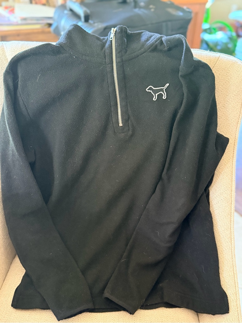 Victoria's Secret Black Quarter-Zip Sweater with Dog Outline